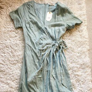 Love Riche Sage Mini Wrap Dress